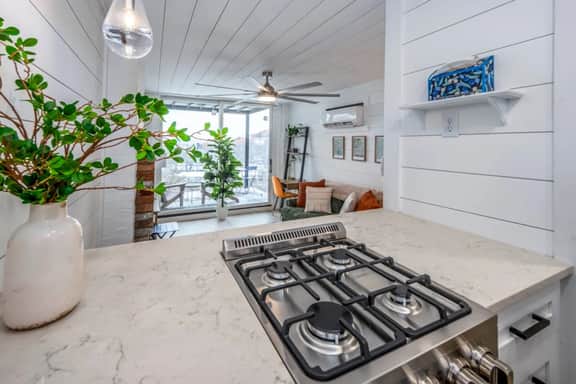Incredible view from the kitchen island
Full range stainless steel gas stove