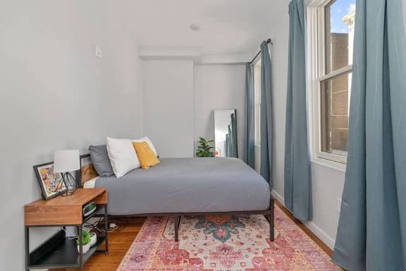 Bedroom - Large windows, Floor mirror, End Tables, Noise Machine, Alarm Clock, Blackout Curtains